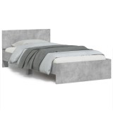 VidaXL Cadru de pat cu tăblie și lumini LED, gri beton, 100x200 cm