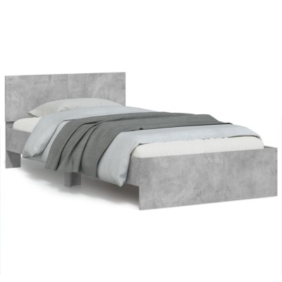 vidaXL Cadru de pat cu tăblie și lumini LED, gri beton, 100x200 cm 838802 foto