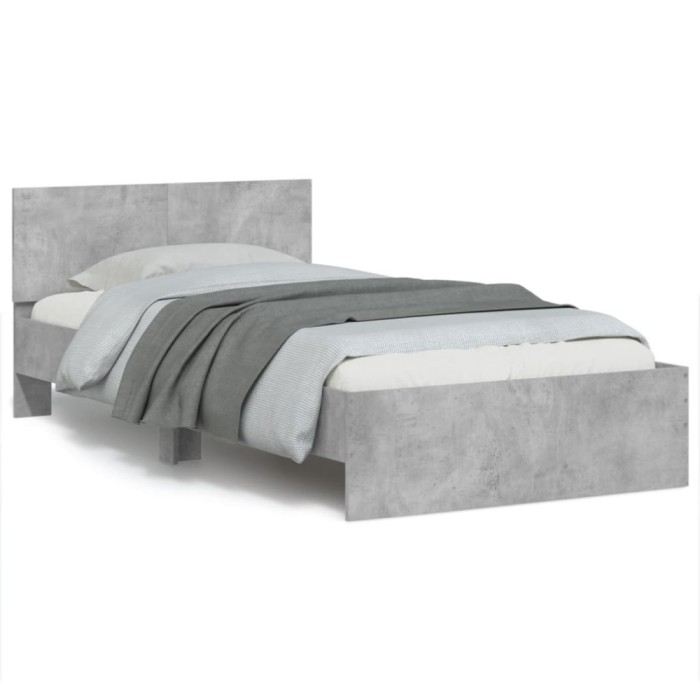 vidaXL Cadru de pat cu tăblie și lumini LED, gri beton, 100x200 cm 838802