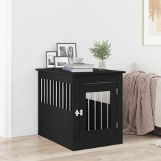vidaXL Cușcă pentru c&acirc;ini, stejar negru, 75x55x65 cm, lemn stratificat