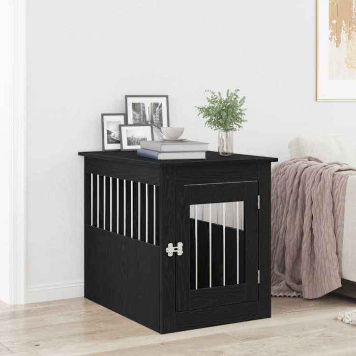 vidaXL Cușcă pentru c&acirc;ini, stejar negru, 75x55x65 cm, lemn stratificat 862175