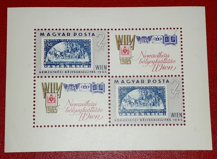 Ungaria 1965 Expozitia WPA Viena, timbru pe timbru colita MNH