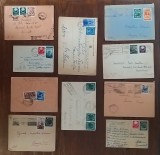 ROMANIA 10 plicuri francate cu timbre surpratiparite la reforma monetara in 1952