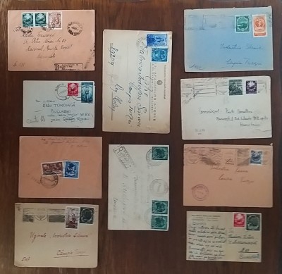 ROMANIA 10 plicuri francate cu timbre surpratiparite la reforma monetara in 1952 foto