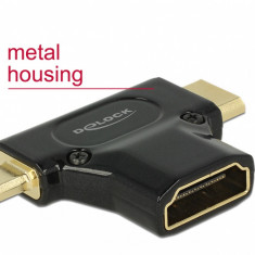 Adaptor HDMI la micro-D HDMI si mini-C HDMI T-M metalic, Delock 65666