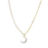 Lantisor argint 925, JW1722, model semiluna si perle, placat cu aur