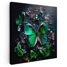 Tablou fluturi pietre pretioase verde 1680 Tablou canvas pe panza CU RAMA 30x30 cm