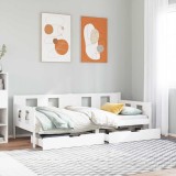 VidaXL Pat de zi cu sertare, alb, 90x190 cm, lemn masiv pin