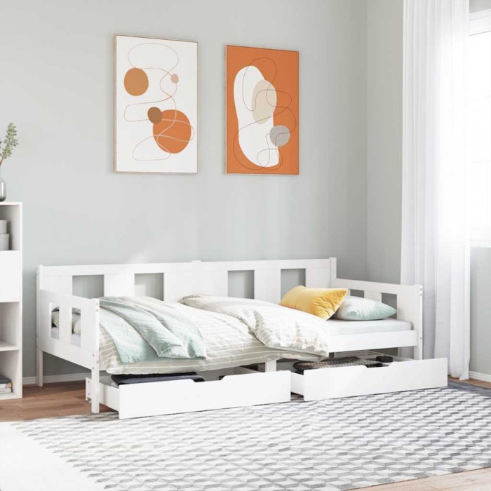 vidaXL Pat de zi cu sertare, alb, 90x190 cm, lemn masiv pin 3302119