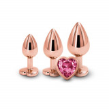 Set 3 Dopuri Anale Cu Bijuterie Rear Assets Trainer Kit Rose Gold Heart, Auriu + Roz