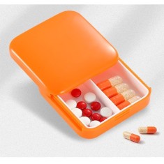 Cutie depozitare medicamente, 2 compartimente, Glisanta, Patrata, Inchidere etans - Portocaliu