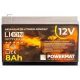 Baterie, acumulator universal Litiu-Ion pentru vermorel, pompa stropit, 12V 8 amperi, Powermat