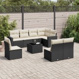 vidaXL Set mobilier de grădină cu perne, 9 piese, negru, poliratan 3251413
