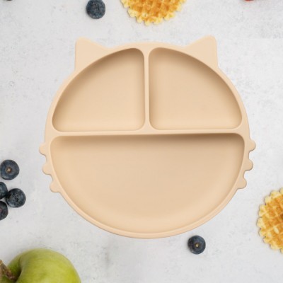 Farfurie compartimentata din silicon cu ventuza, AppeKids - Kitty - Bubble Beige foto