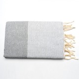 Prosop Plajă | Fouta |Tunis Gri Deschis Cu Dungi Albe 200 x 100 cm