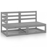 Set mobilier gradina Gossi, 2 piese, gri, lemn masiv pin, canapea colt/mijloc, relaxare terasa