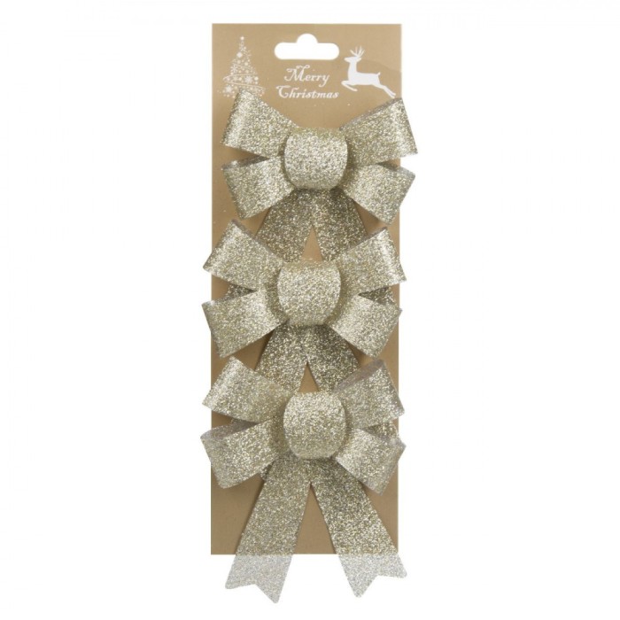 Set Fundite Decorative Craciun, Bej, Glitter, 13cm, 3 Bucăți