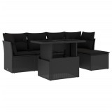Cumpara ieftin Set mobilier de gradina cu perne, 6 piese, negru, poliratan
