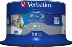 BD-R VERBATIM 25GB, viteza 6x, 50 buc, Single Layer, spindle, printabil, &amp;quot;Wide foto