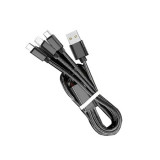 Cumpara ieftin Cablu de date incarcare 3 In 1, QuiK Charge 3.0 200 cm, USB A la USB Type-C, microUSB, Lightning, Negru, Oem