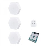 Set 3 spoturi hexagonale LED cu telecomanda, putere 1W per bucata, autoadeziv, dimensiuni 84 x 74 x 27 mm, alb