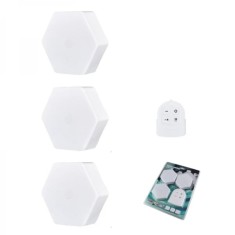 Set 3 spoturi hexagonale LED cu telecomanda, putere 1W per bucata, autoadeziv, dimensiuni 84 x 74 x 27 mm, alb