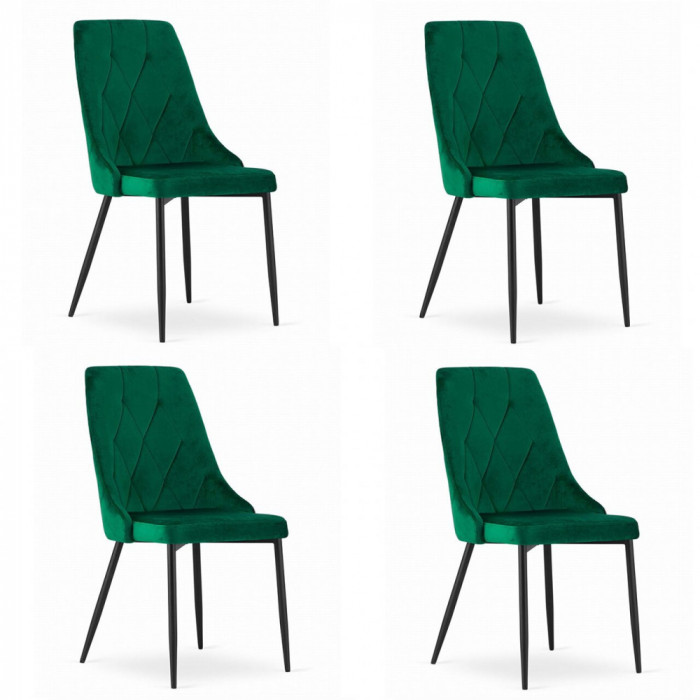 Set 4 scaune bucatarie/living, Artool, Imola, catifea, metal, verde, 48.5x61x93.5 cm