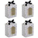 Cutii de H&acirc;rtie cu Imprimeu Negru și Panglici pentru Dulciuri, 9,8x6,8x1,5 cm, Set 4 buc, CMCLASS