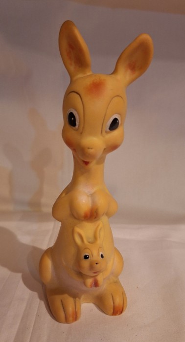 CANGUR cu pui - figurina din cauciuc - Jucarie RARA Aradeanca anii 1970
