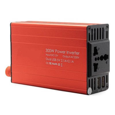 Convertor tensiune auto 12v la 220v, 300w putere nominala / 600w varf, 2 x usb 5v, priza universala, ventilator, carcasa aluminiu foto
