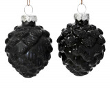 Cutie cu 6 globuri asortate Pinecone, Decoris, 5x7 cm, sticla, negru