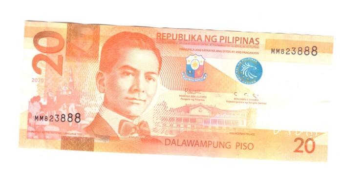 Bancnota Filipine 20 piso 2020, circulata, stare buna