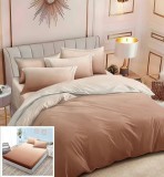 Cumpara ieftin Lenjerie Pat Bumbac 6 Piese Cu Elastic Crem Maro 180x200 cm