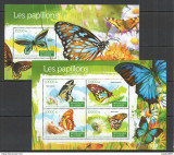 GUINEEA-Fluturi--2 Blocuri -unul de 4 timbre si un bloc de 1 timbru
