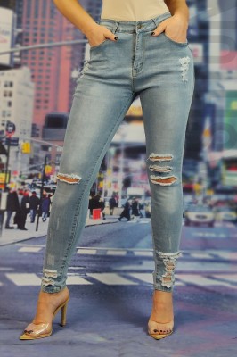 CL662RR-411 Jeans skinny cu talie inalta si model taiat foto
