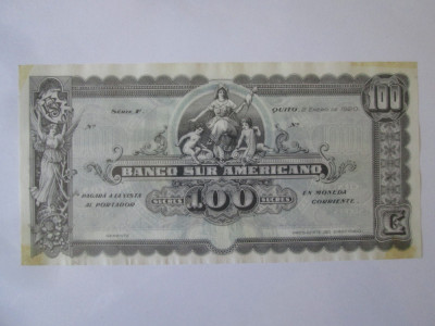 Rară! Ecuador 100 Sucres 1920 aUNC foto