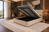Pat Convers 180x200 cm Cu Lada De Depozitare Tapitat Catifea Bej Somiera Inclusa (cod ML1612-01)
