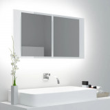 Dulap de baie cu oglinda si LED, alb extralucios 90x12x45 acril GartenMobel Dekor, vidaXL