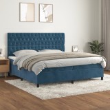 Cumpara ieftin Pat box spring cu saltea, albastru &icirc;nchis, 200x200 cm, catifea