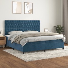 vidaXL Pat box spring cu saltea, albastru &icirc;nchis, 200x200 cm, catifea