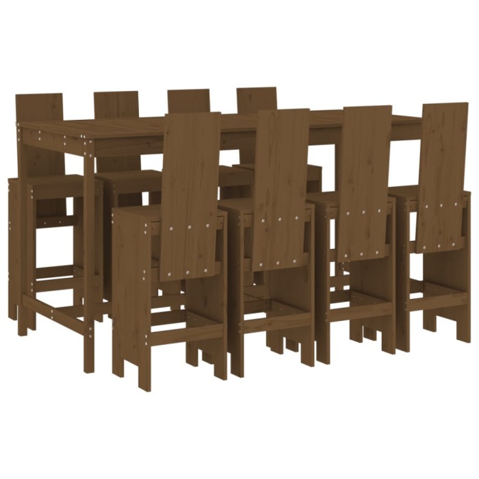 Set mobilier bar de gradina, 9 piese, maro miere lemn masiv pin