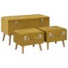 Set 3 Taburete Depozitare Gossi, Galben Muștar, Catifea, Picioare Lemn, 85x38x47 cm, Lada Depozitare, Living