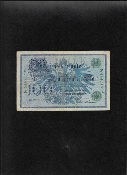 Germania 100 marci mark stampila verde 1908 seria4447159