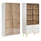 Set de Vitrine Moderne cu Iluminare LED și Rafturi Reglabile, potrivite pentru living, birou, din Sticlă, 80x40x160 cm + 70x35x150 cm, Alb