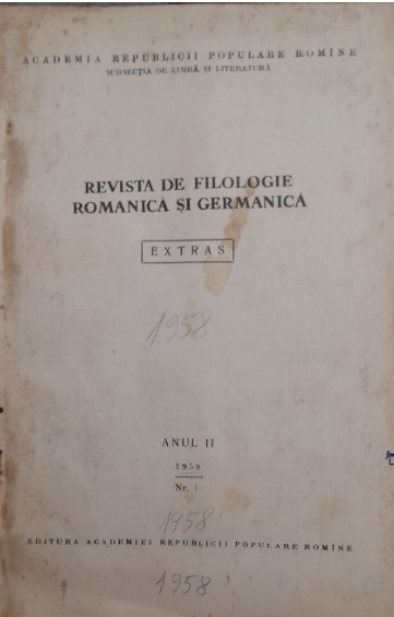 1958, Nr. 1, REV, DE FILOLOGIE ROMANICA SI GERMANICA, dedicatia lui G Ivanescu