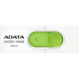 MEMORIE USB 3.2 ADATA 64 GB, retractabila, carcasa plastic, alb / verde, &quot;AUV320-64G-RWHGN&quot; (timbru verde 0.03 lei)