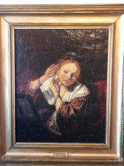 Rembrandt Tablou vechi pictura ulei pe panza portret rama lemn foto
