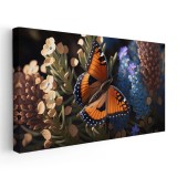 Tablou fluture pe flori portocaliu 1702 Tablou canvas pe panza CU RAMA 60x120 cm