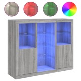 Servanta cu lumini LED, 3 buc., gri sonoma, lemn prelucrat