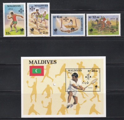 Maldive 1988 - Jocurile Olimpice - Seul, Serie + Colita, MNH foto